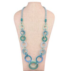 Chicos Womens Blue Multi-Material Statement Necklace Adjustable Turquoise